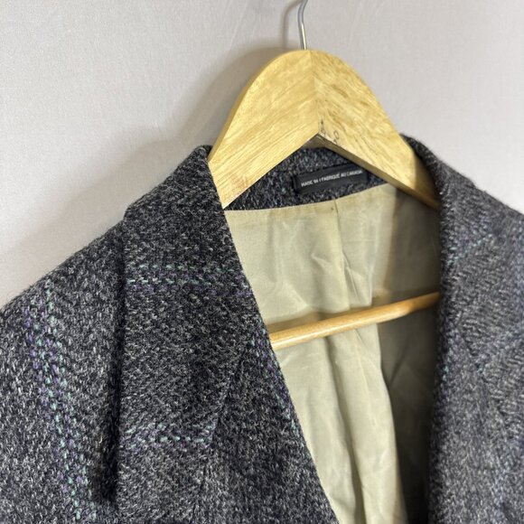 Vintage Harris Tweed Gray Herringbone Wool Sport Coat Men 46 Handwoven Scotland - Picture 9 of 9